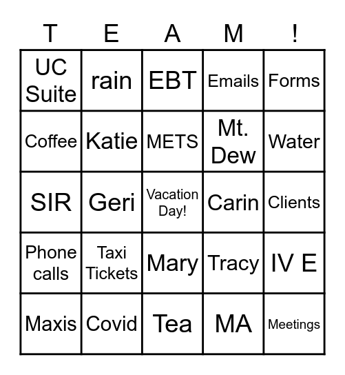 Team Building Bingo Card