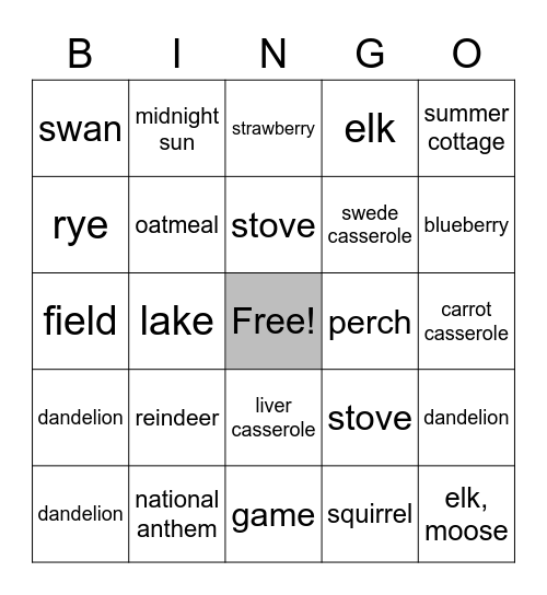 Finland Bingo 3 Bingo Card