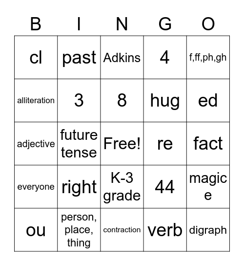 Phonics- Bingo for Books Bingo Card