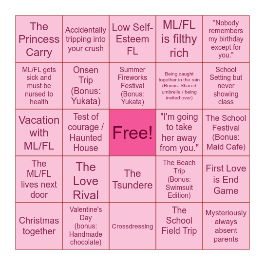 Shoujo Bingo Card