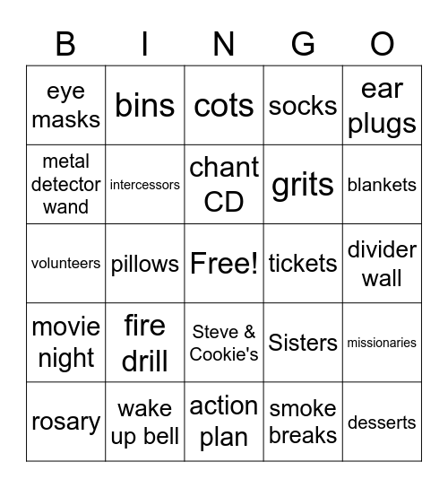 Shelter Bingo Card