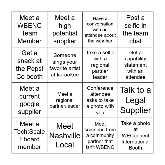 WBENC CONFERENCE BINGO Card