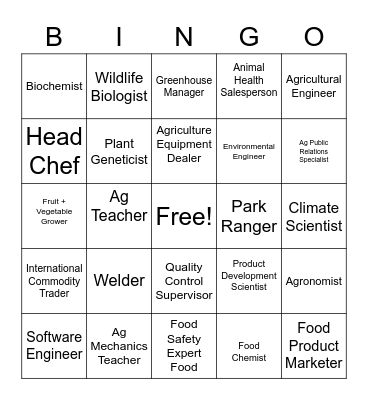 Agricultural Careers Bingo Card