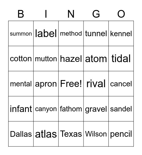 SCHWA Bingo Card
