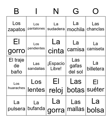 La Ropa Bingo Card