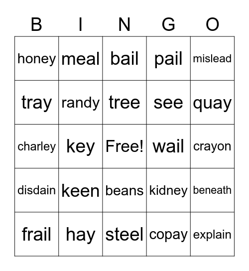 Vowel Teams Bingo Card