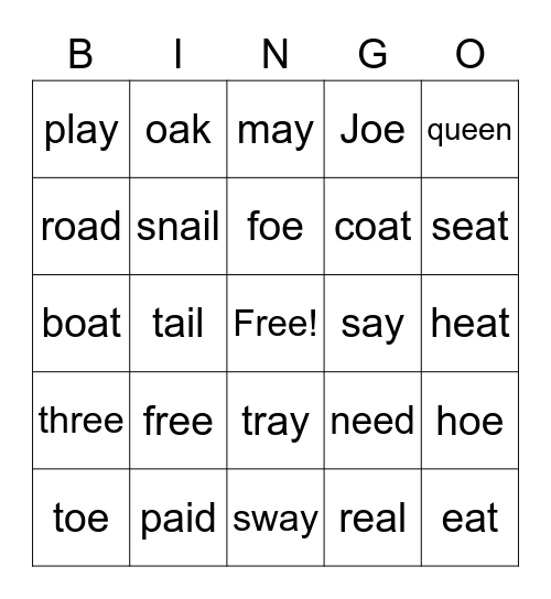 Vowel Bingo Card