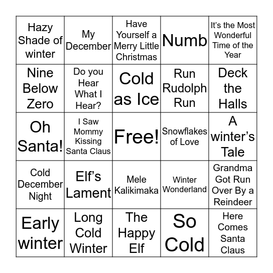 Winter Wonderland Bingo Card