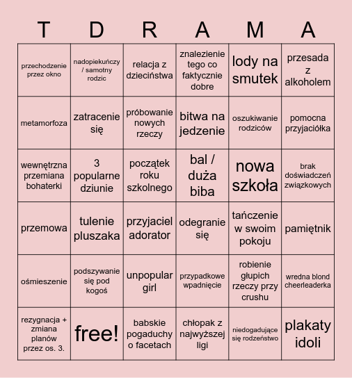 nastolatkowe filmy Bingo Card