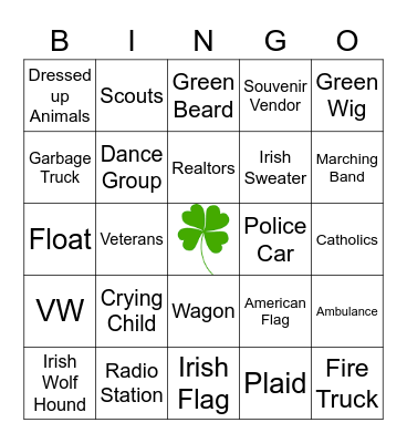 St. Patrick's Parade Bingo Card