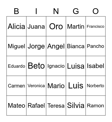 Names in Spanish Bingo Card