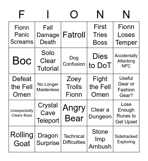 Fionn Plays Elden Ring Bingo Card