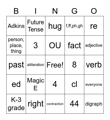 Phonics Bingo for Books Bingo Card