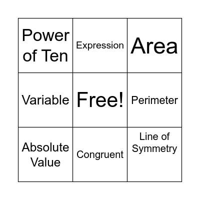 6th Grade Math Vocabulary Bingo Card