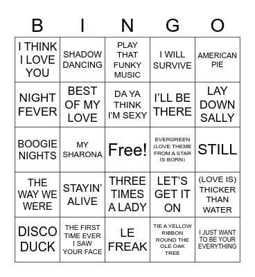 SONGS OF THE 70s Bingo Card