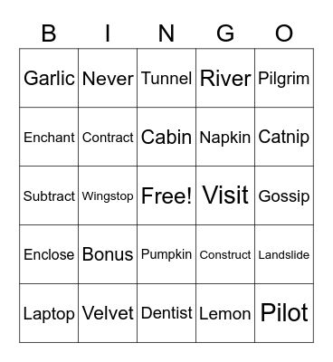 Syllable Division Bingo Card