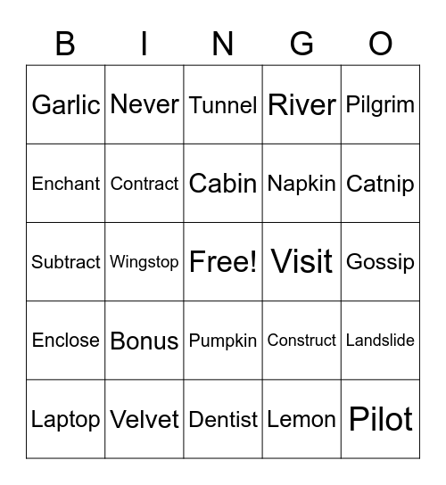 Syllable Division Bingo Card