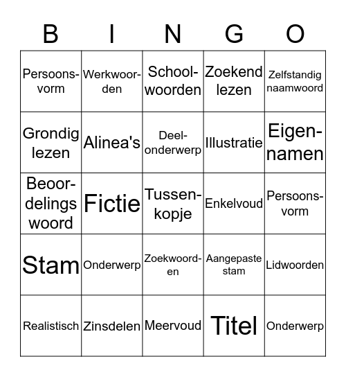 Bingo Nederlands Bingo Card