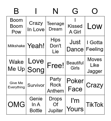 2000s Pop Bingo Card