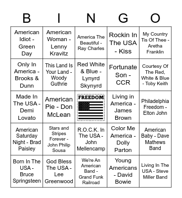 American Songs Bingo Card