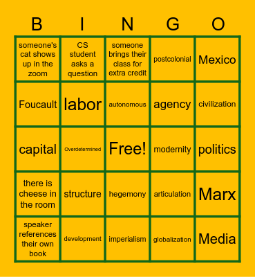 CS Colloquium Bingo Card