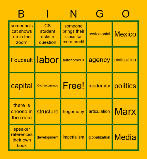 CS Colloquium Bingo Card