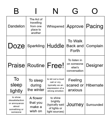 Vocabulary Bingo Card