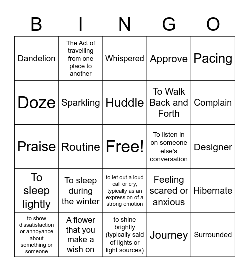 Vocabulary Bingo Card