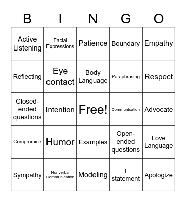 Communication Bingo Card