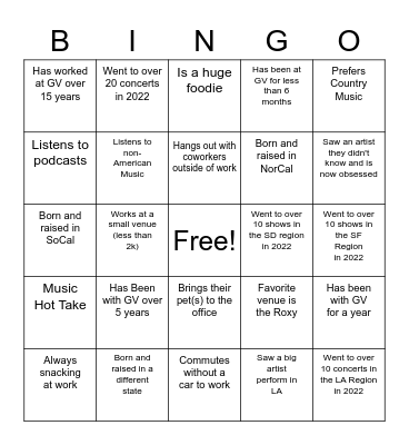 Goldenvoice Bingo Card