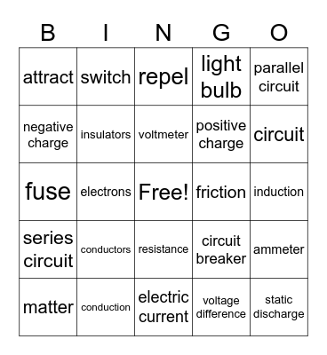 Electricity Bingo Card