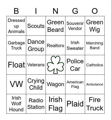 St. Patrick's Parade Bingo Card