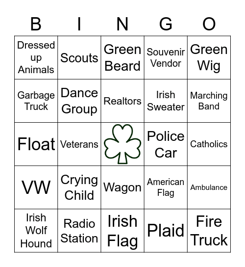 St. Patrick's Parade Bingo Card
