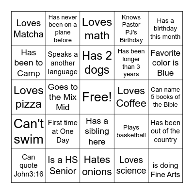 One Day 2023 Bingo Card