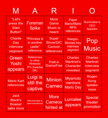 Final Mario Movie Direct Bingo Card