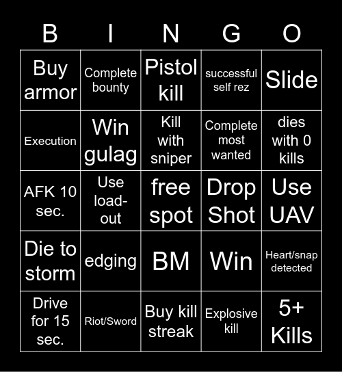 Big Puffer Warzone Bingo Card