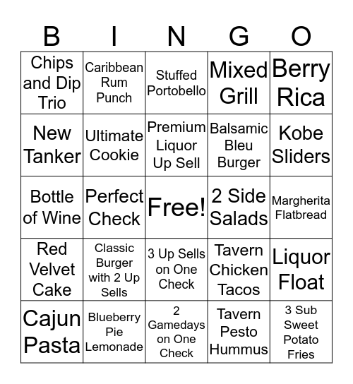 Movie Tavern Bingo Card