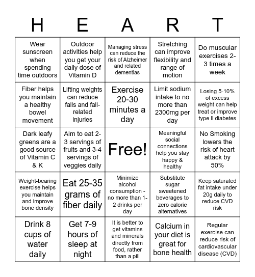 HEART Bingo Card