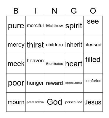Beatitudes Bingo Card