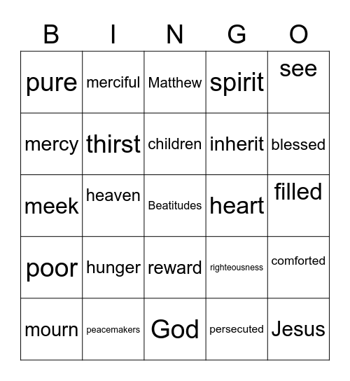 Beatitudes Bingo Card