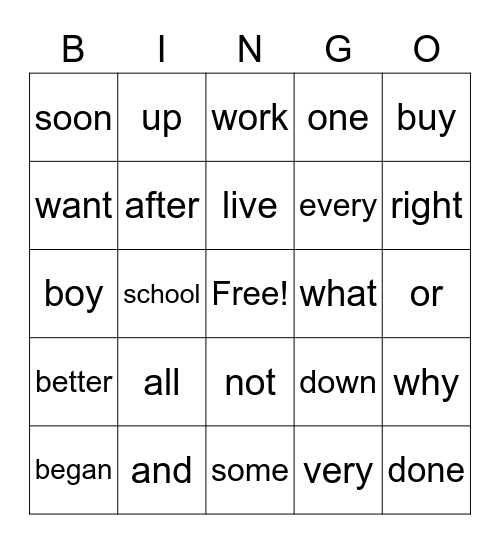 Red Words Bingo Card