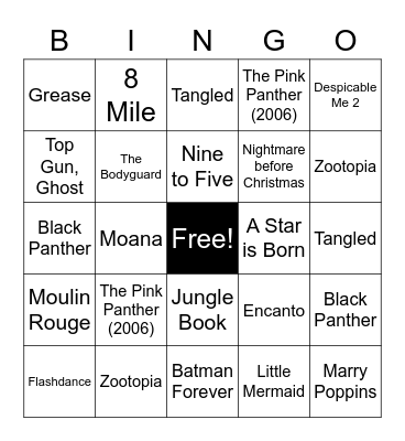 Name that Movie or Musical Bingo Card