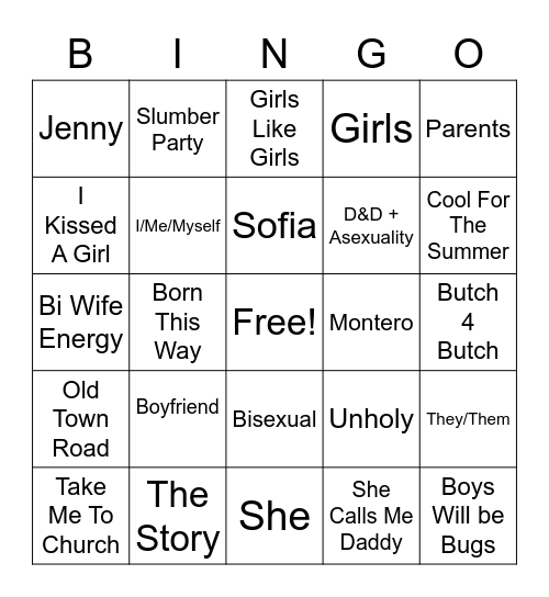 Queer Musical Bingo Card