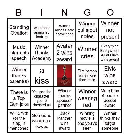 Oscars Bingo Card