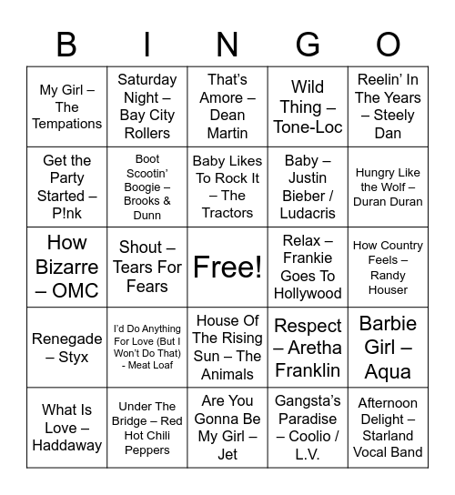 MUSIC BINGO #8 Bingo Card