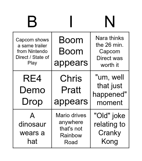 Mario Movie / Capcom Bingo Card