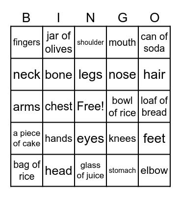 English Vocab Bingo Card