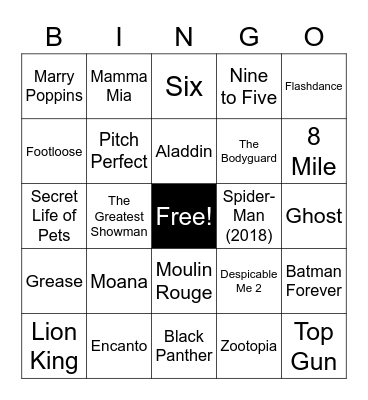Name that Movie or Musical Bingo Card