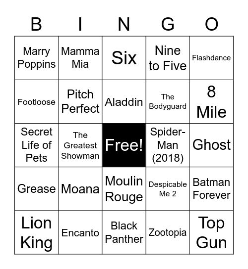 Name that Movie or Musical Bingo Card