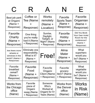 Origami Bingo Card